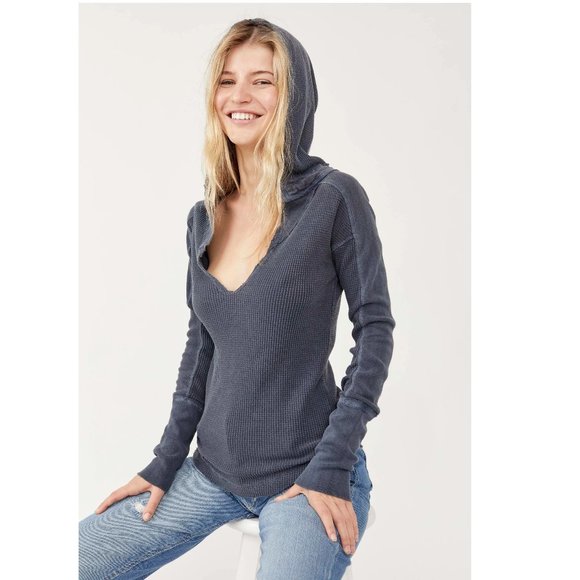 NWT Free People We The Free Margo Essential Waffle Hoodie Outerspace Navy XS - Picture 1 of 5